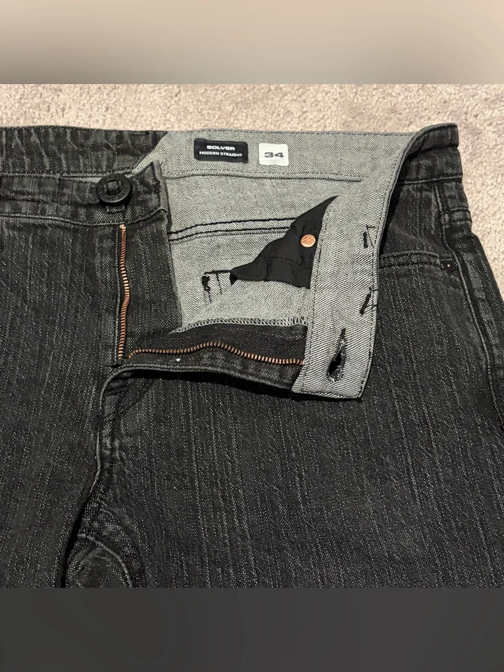 Volcom Solver Modern Straight Black Jeans Men’s Size 34x30 True To This